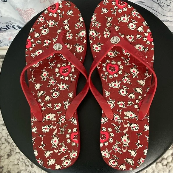 Coach Red Floral Flip Flops - Picture 2 of 6